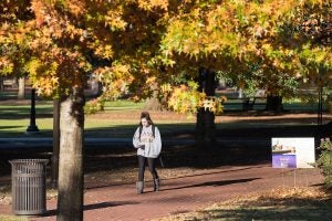 A student walking through the Mall